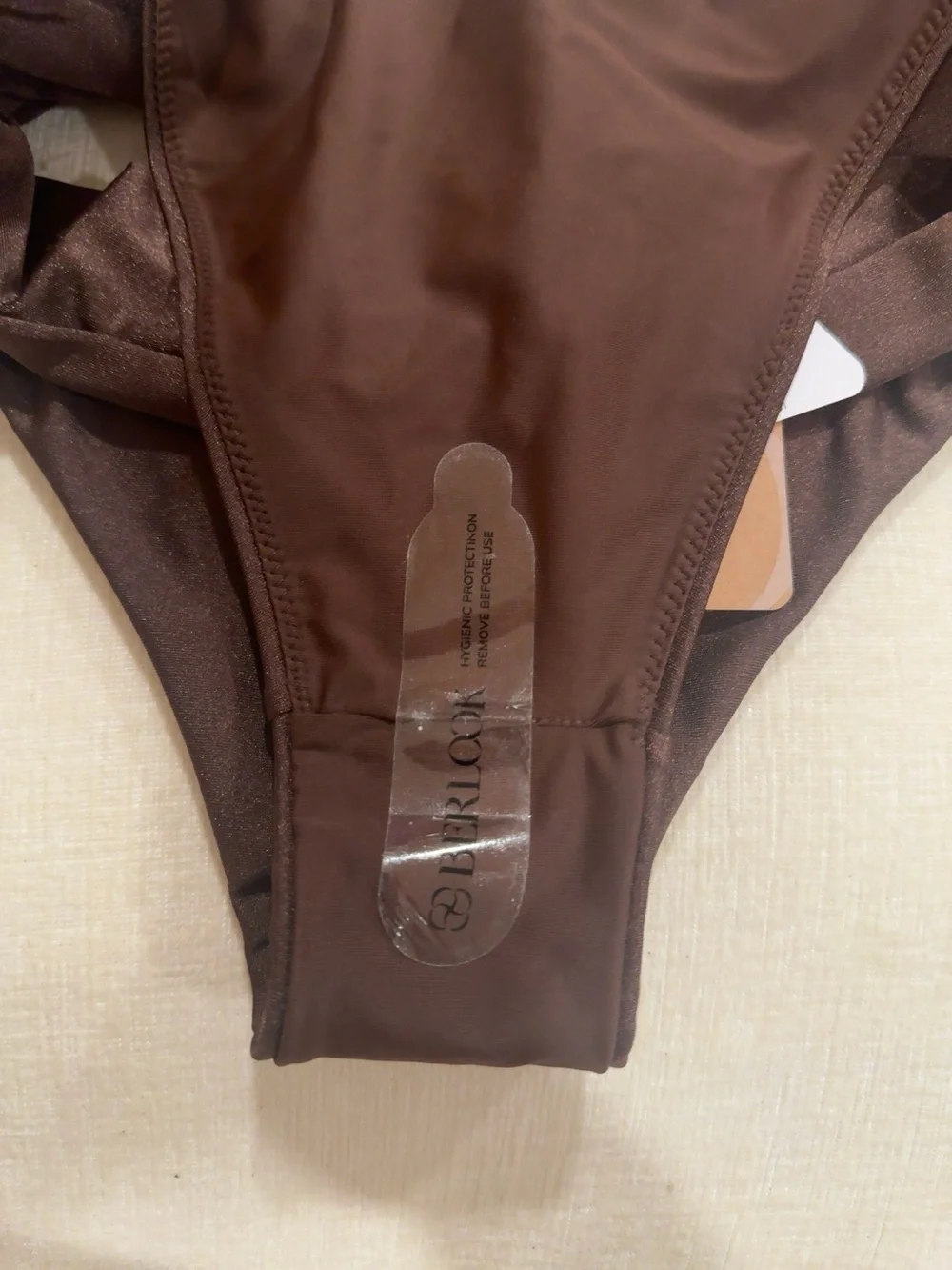 NWT Berlook Brown Ruched Bikini Bottom Size Small High Cut Cheeky Swim Bottom